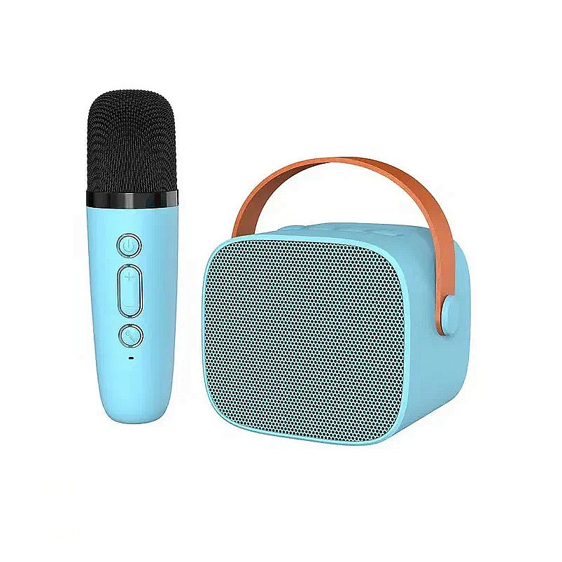 Портативная колонка с микрофонами Е1 голубой