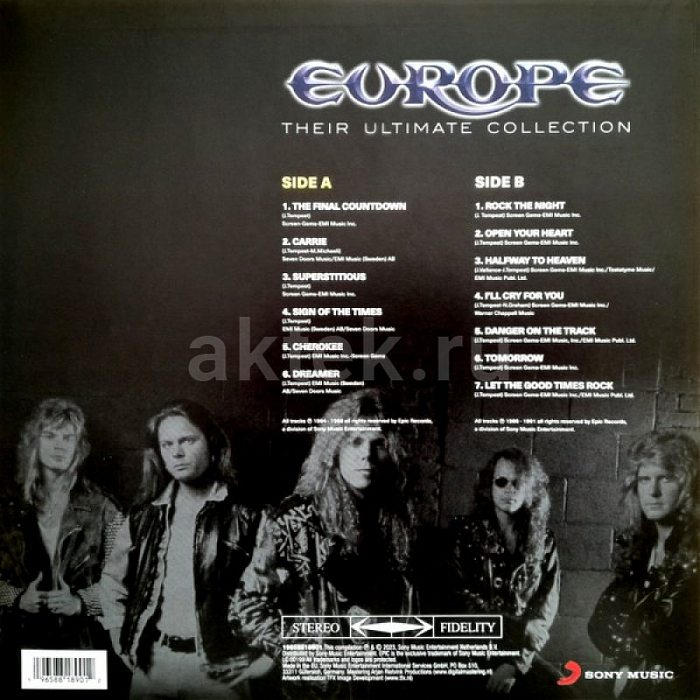 Виниловая пластинка EUROPE - THEIR ULTIMATE COLLECTION 180 GRAM BLACK VINYL 12" 2