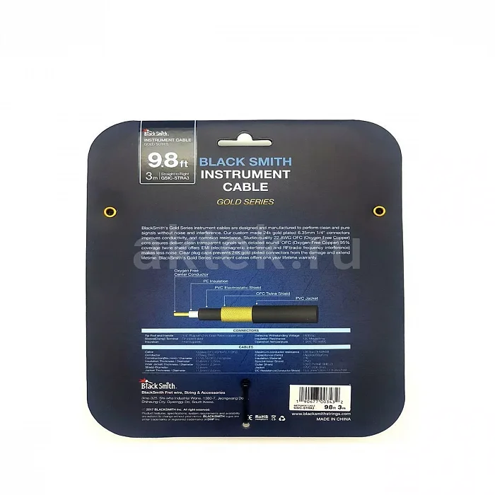 BlackSmith Instrument Cable Gold Series 9.8ft инструментальный кабель, 3 м 2