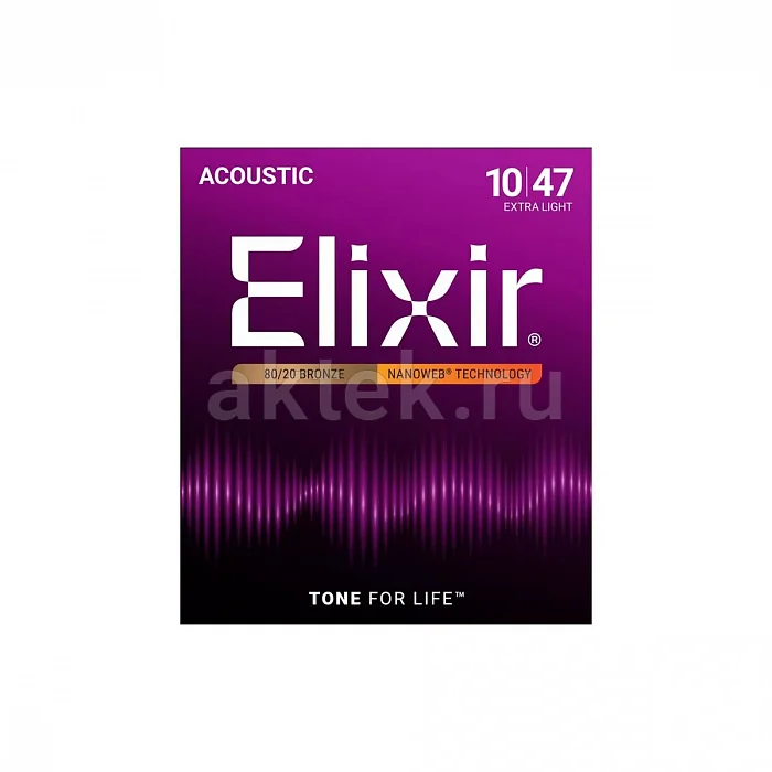 Elixir 11002 NanoWeb комплект струн акустической гитары, 10–47