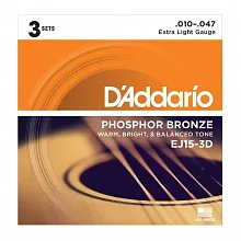 D'Addario EJ15-3D комплект струн акустической гитары, три комплекта, 10–47