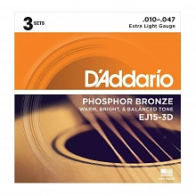 D'Addario EJ15-3D комплект струн акустической гитары, три комплекта, 10–47