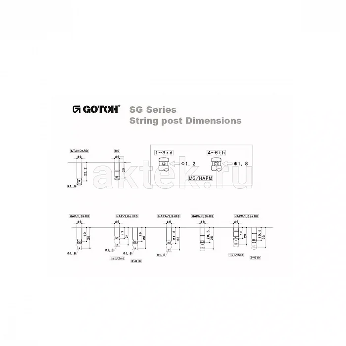 Gotoh SG381-MG-07-CK-(L6) локовые гитарные колки, схема 6L 5
