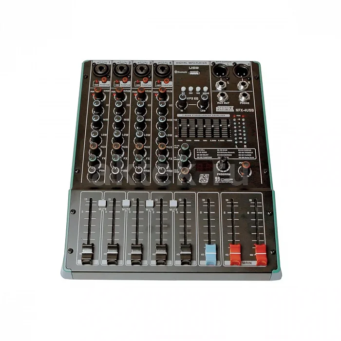 Nordfolk NFX-4USB аналоговый микшер, 4 ComboXLR-входа, 99 эффектов, Bluetooth