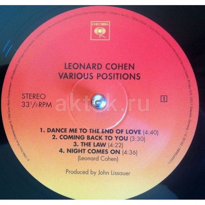 Виниловая пластинка LEONARD COHEN - VARIOUS POSITIONS BLACK VINYL 12" 3