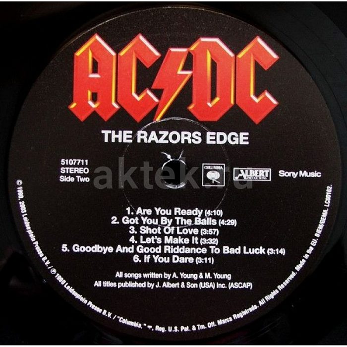 Виниловая пластинка AC/DC - THE RAZOR'S EDGE 180 GRAM BLACK VINYL 12" 4