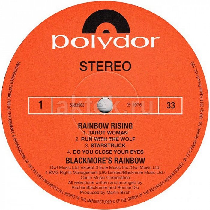 Виниловая пластинка RAINBOW - RISING 180 GRAM BLACK VINYL 12" 4