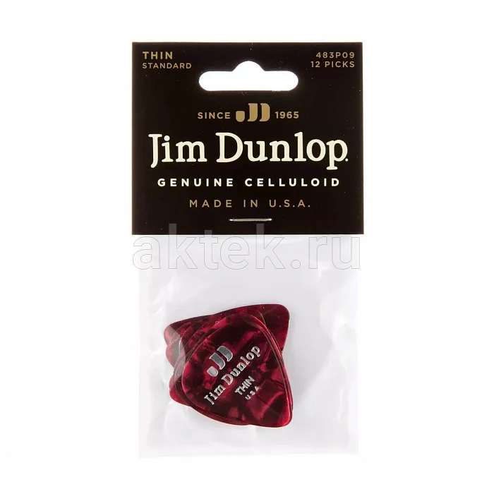Dunlop 483P09TH Celluloid Red Pearloid Thin медиаторы, целлулоид, 12 шт 4