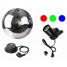 Набор: зеркальный шар 30см, мотор, цветной LED прожектор