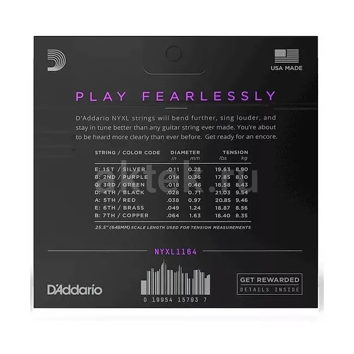 D'Addario NYXL1164 струны для 7-струнной электрогитары, 11-64 2