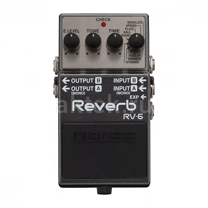 Boss RV-6 стереопедаль реверберации, 8 режимов, Dynamic, Shimmer, Delay+Reverb
