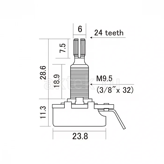 Hosco H-CTS-B500-L линейный гитарный потенциометр, 500 кОм 2