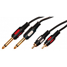 Аудио кабель Plastic Gold 2x6.3 mono Jack "папа" - 2xRCA "папа" 1.5 м