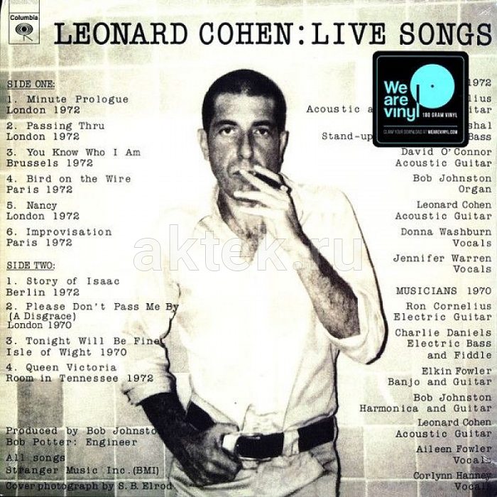 Виниловая пластинка LEONARD COHEN: LIVE SONGS 180 GRAM BLACK VINYL 12"