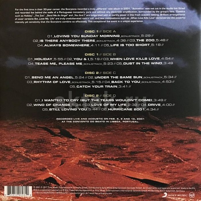 Виниловая пластинка SCORPIONS - ACOUSTICA 180 GRAM BLACK VINYL (FULL VINYL EDITION) 12" 2