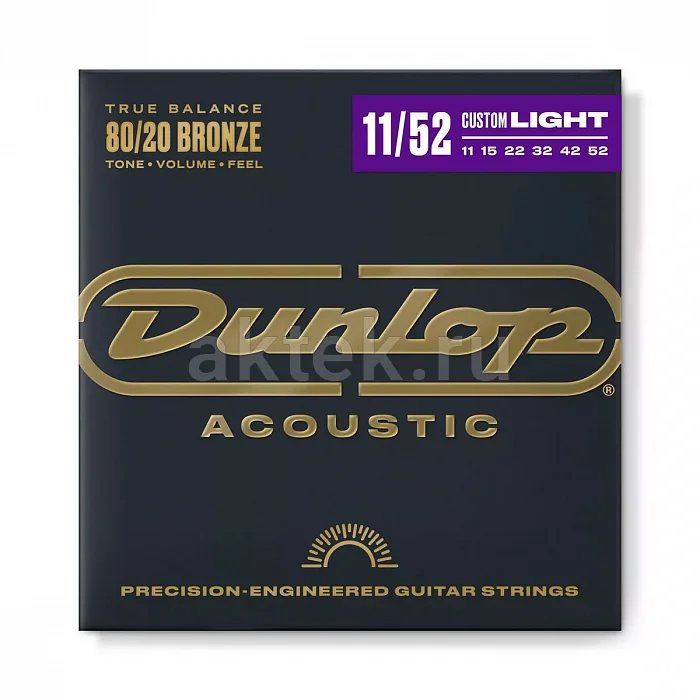 Dunlop DAB1152 80/20 Bronze струны для акустической гитары, 11-52
