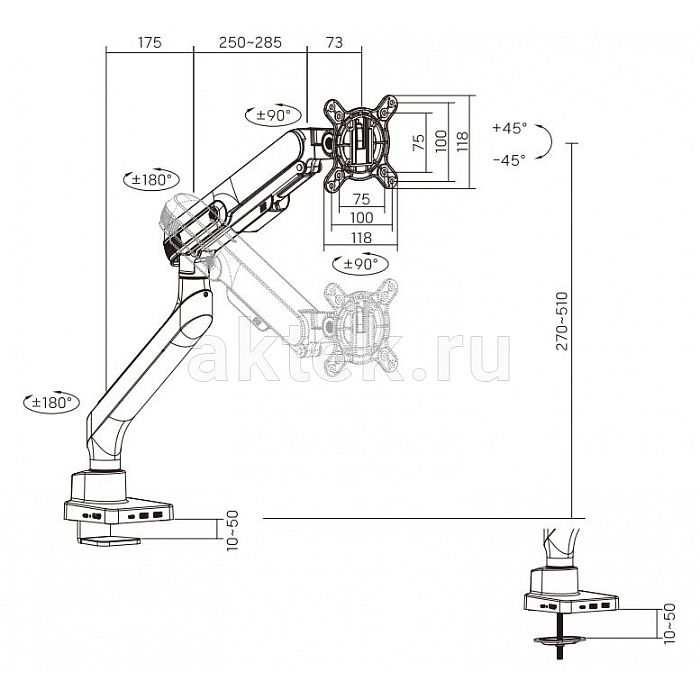 Exell EXi-MG71-H White кронштейн 17–32″, VESA 100×100, 10 кг 3