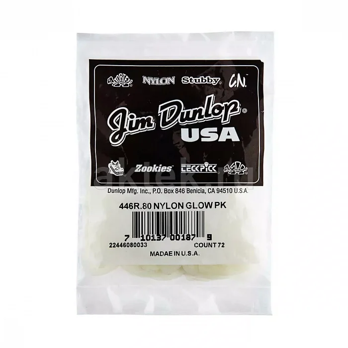 Dunlop 446R080 Nylon Glow 72Pack медиаторы, нейлон, 0,8 мм 4