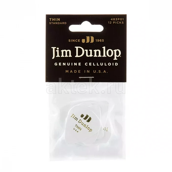 Dunlop 483P01TH Celluloid White Thin 12Pack медиаторы, целлулоид, 12 шт 4