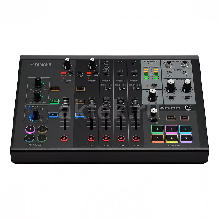 Yamaha AG08B чёрный восьмиканальный USB-микшер для стриминга, 6 пэдов