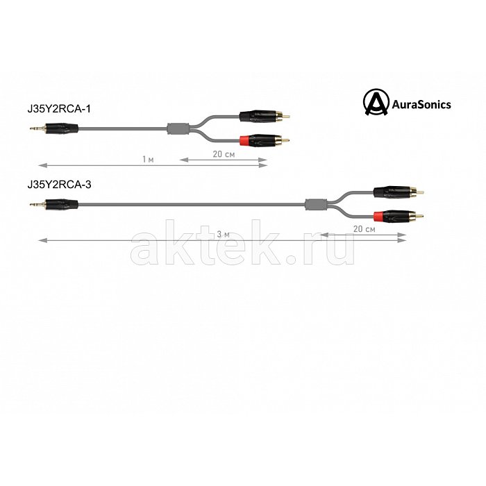 AuraSonics J35Y2RCA-1 аудио Y-кабель jack 3,5 -> 2 x RCA, 1 м 2