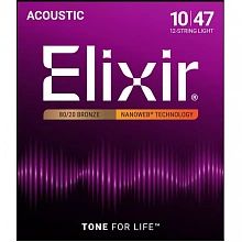 Elixir 11152 NanoWeb струны для 12-струнной акустической гитары, 10-47