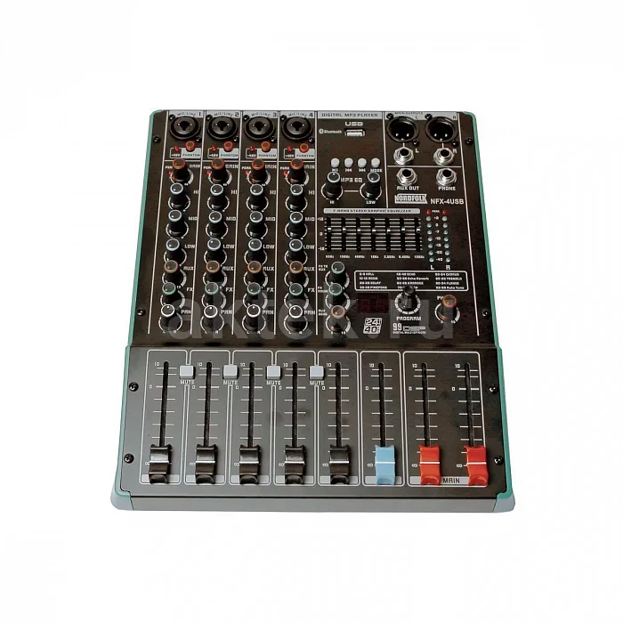 Nordfolk NFX-4USB аналоговый микшер, 4 ComboXLR-входа, 99 эффектов, Bluetooth 2