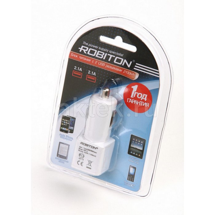 Блок питания ROBITON TWINUSB2100/Auto с 2 USB входом