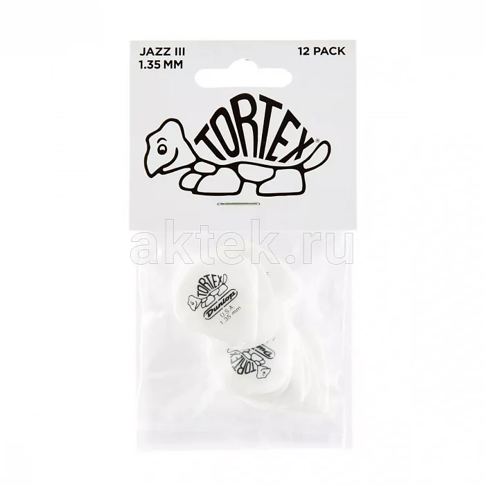 Dunlop 478P135 Tortex White Jazz III медиаторы, 1,35 мм 4