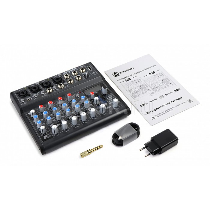 AuraSonics K8 компактный микшерный пульт 2 мик.+2 мик.моно/линейных 5
