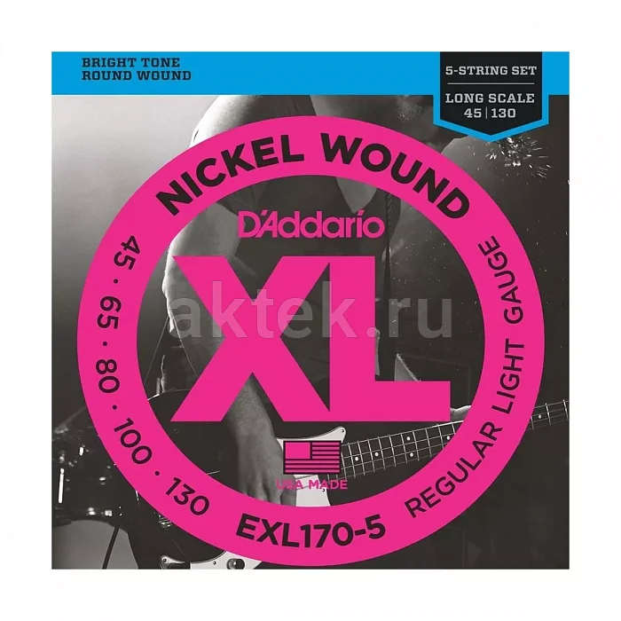 D'Addario EXL170-5 комплект струн, 5 струн, калибр 45-130