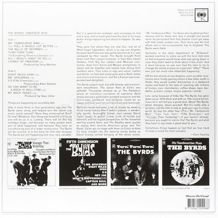 Виниловая пластинка THE BYRDS - GREATEST HITS 180 GRAM BLACK VINYL 12" 2
