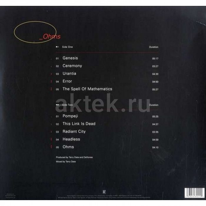 Виниловая пластинка DEFTONES - OHMS 180 GRAM BLACK VINYL 12" 2