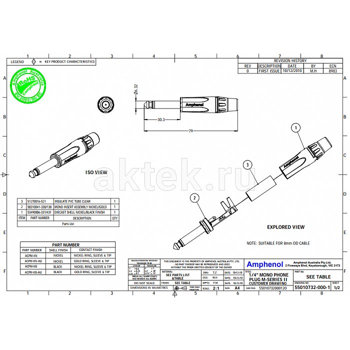 Разъем джек AMPHENOL ACPM-KN 2