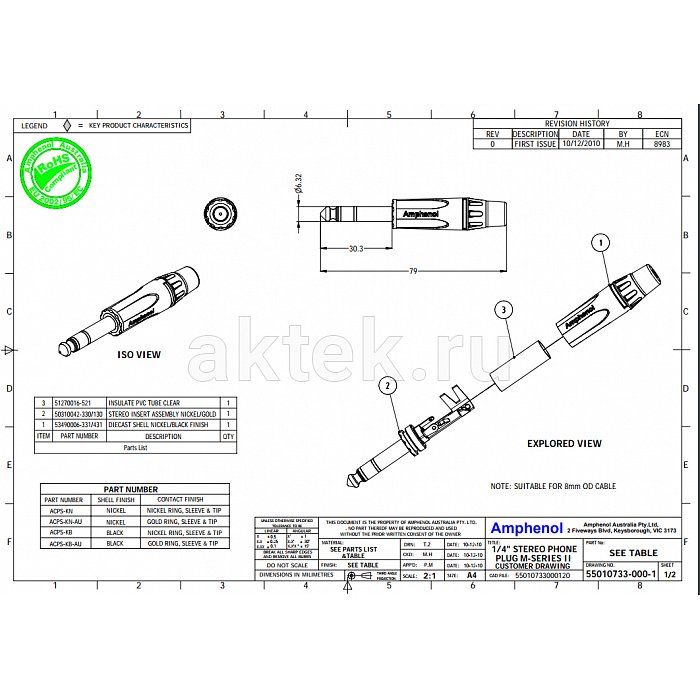 Разъем джек AMPHENOL ACPS-KN 2