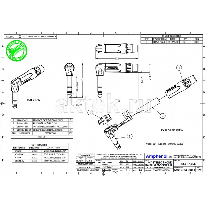 Разъем джек AMPHENOL ACPS-TN 2
