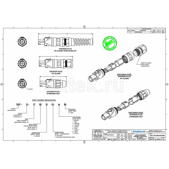 Разъем Speakon AMPHENOL SP2F 2