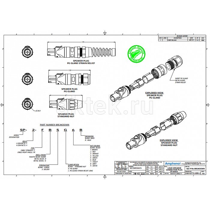 Разъем Speakon AMPHENOL SP2FS 2