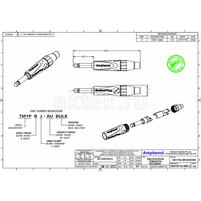 Разъем джек AMPHENOL TM1PBJ 2