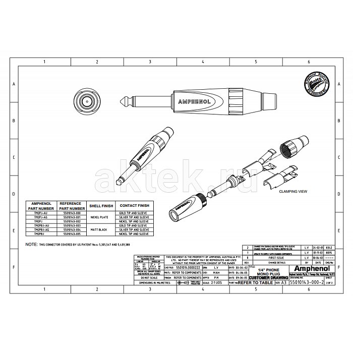 Разъем джек AMPHENOL TM2PJ 2