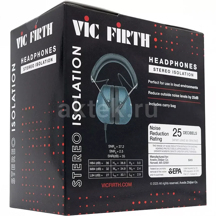 Vic Firth SIH3 изолирующие мониторные наушники для барабанщиков, −25 дБ 7
