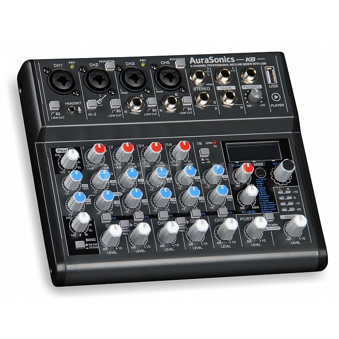 AuraSonics K8 компактный микшерный пульт 2 мик.+2 мик.моно/линейных 2