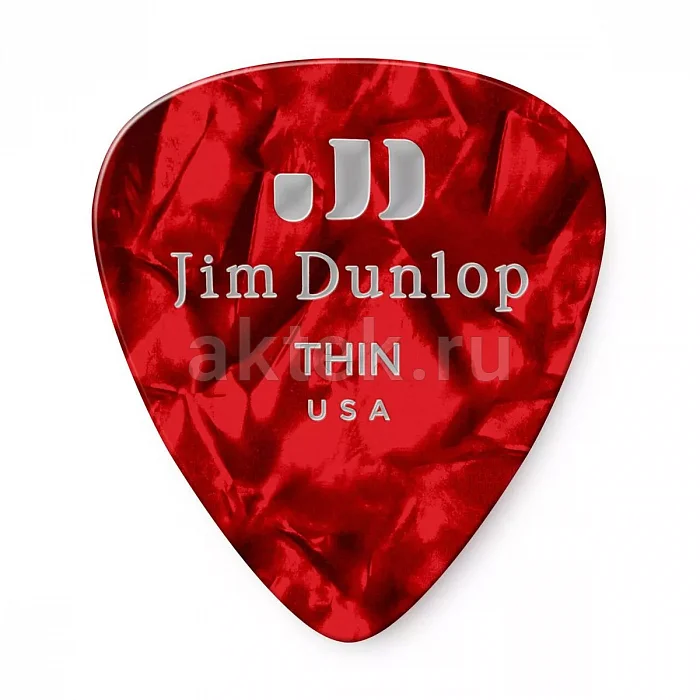 Dunlop 483P09TH Celluloid Red Pearloid Thin медиаторы, целлулоид, 12 шт