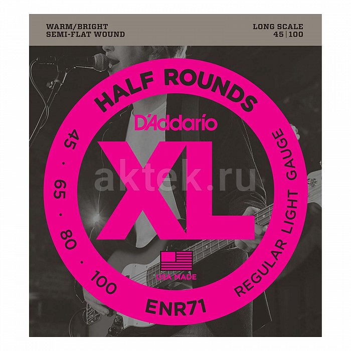 D'Addario ENR71 басовые струны, калибр 45-100, плоская обмотка