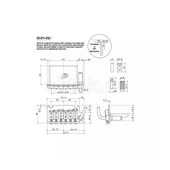 Gotoh 510T-FE1-CK тремоло Strat, 2 винта, Snap-In, чёрный хром 2