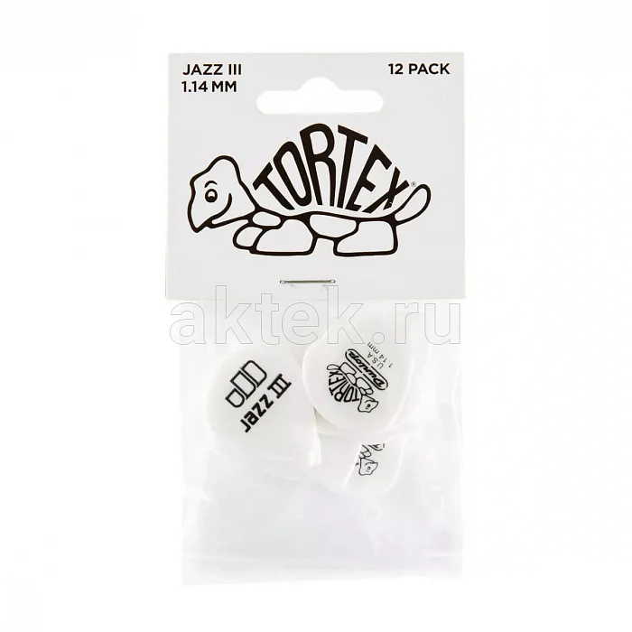 Dunlop 478P114 Tortex White Jazz III медиаторы, 1,14 мм 4