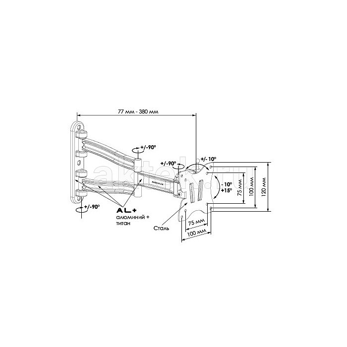 Кронштейн для ЖК телевизора TRONE Algenium LS 51-20 15-26" черный 2