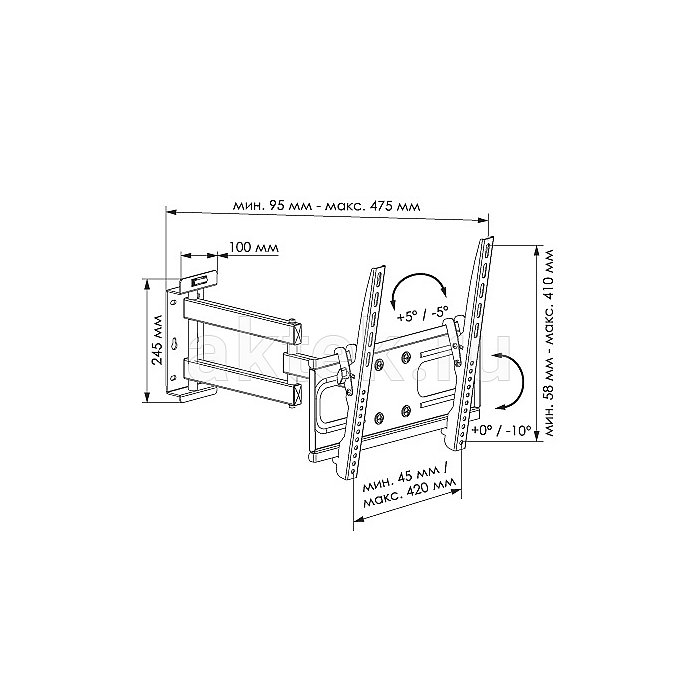 Кронштейн для ЖК телевизора TRONE LPS 52-30 23-42" черный 2