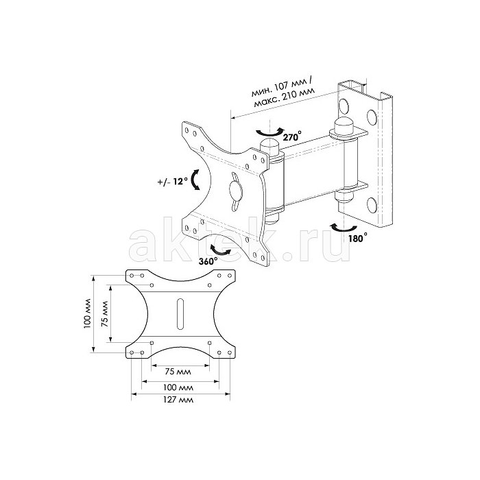Кронштейн для телевизора TRONE ЖК 75 15-23" черный 2