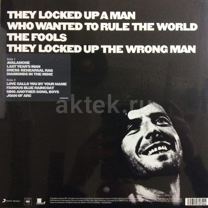 Виниловая пластинка LEONARD COHEN - SONGS OF LOVE AND HATE (50TH ANNIVERSARY) 180 GRAM BLACK VINYL 12" 2